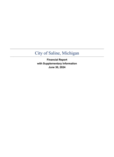City of Saline, Michigan ACFR Cover