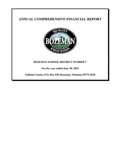 Bozeman School District No. 7 ACFR Cover