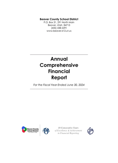 Beaver County School District ACFR Cover