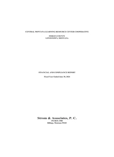 Central Montana Learning Resource Center Cooperative ACFR Cover