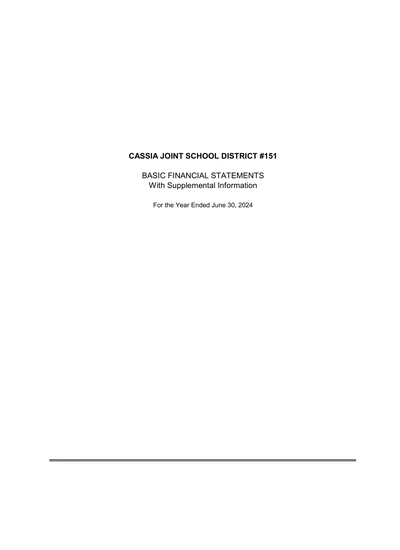 Cassia County Jt. School District #151 ACFR Cover