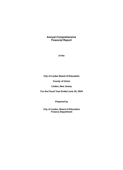 City of Linden School District ACFR Cover