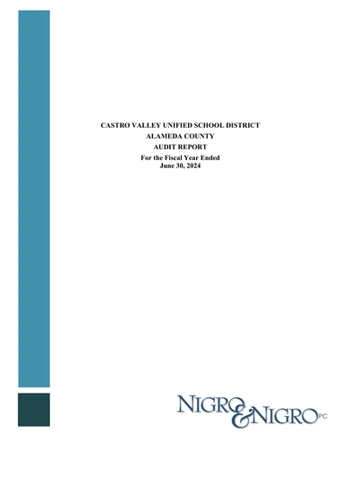 Castro Valley Unified School District ACFR Cover