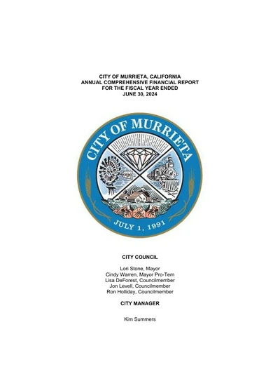 City of Murrieta ACFR Cover