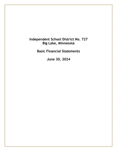 Big Lake School District #727 ACFR Cover