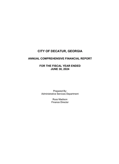City of Decatur, Georgia ACFR Cover