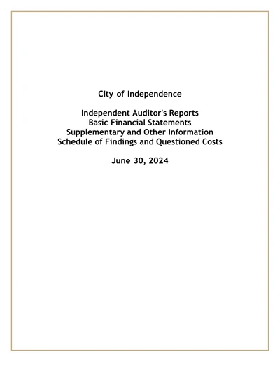 City of Independence ACFR Cover