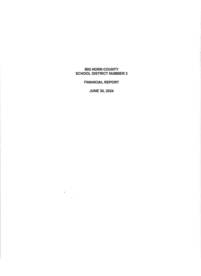 Big Horn County School District 3 ACFR Cover