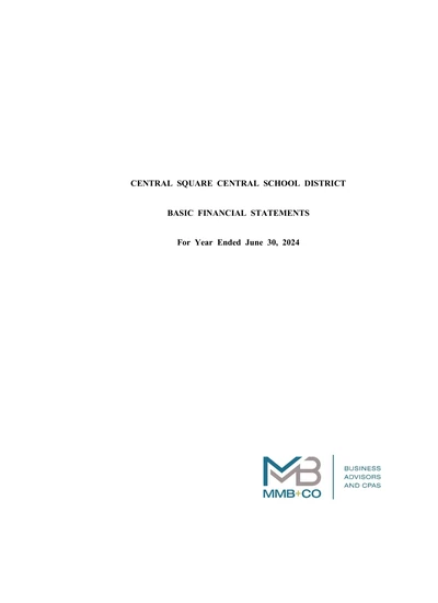 Central Square Central School District ACFR Cover