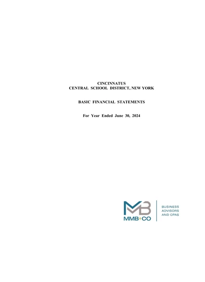 Cincinnatus Central School District ACFR Cover