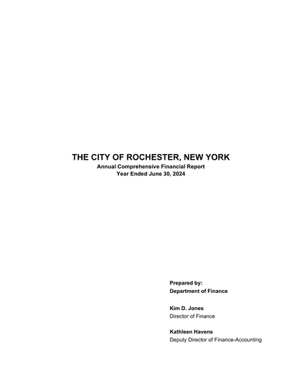 City of Rochester, New York ACFR Cover