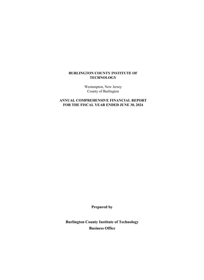 Burlington County Institute of Technology ACFR Cover