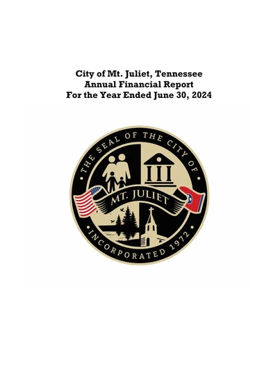 City of Mount Juliet Tennessee ACFR Cover