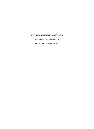 City of Cambridge, Maryland ACFR Cover