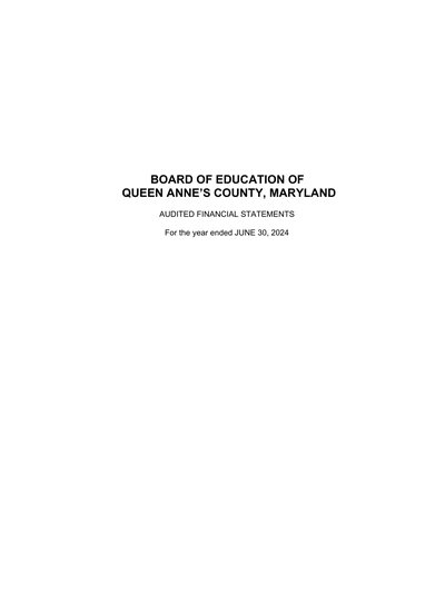 Board of Education of Queen Anne's County, Maryland ACFR Cover