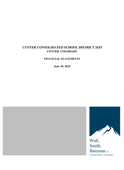 Center Consolidated School District 26jt ACFR Cover