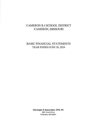 Cameron R-i School District ACFR Cover