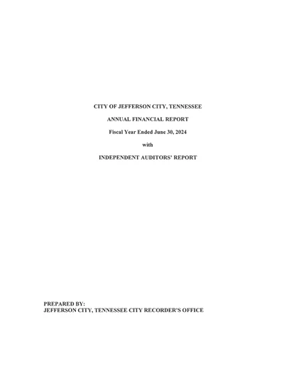 City of Jefferson City, Tennessee ACFR Cover