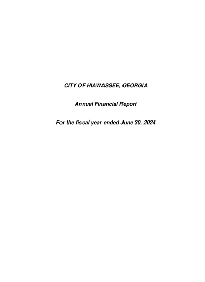 City of Hiawassee, Georgia ACFR Cover
