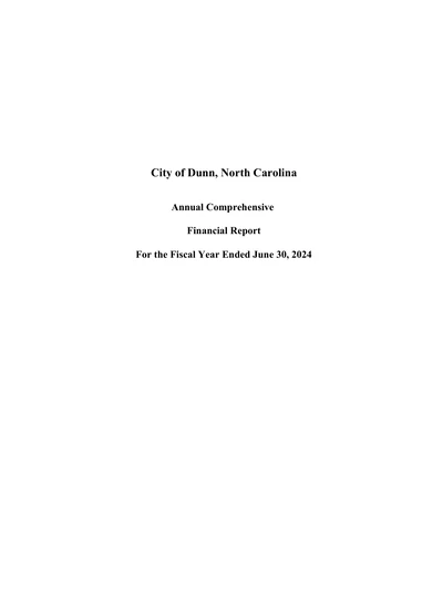 City of Dunn ACFR Cover