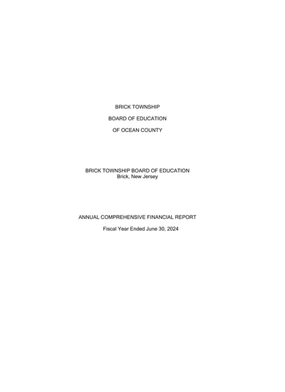 Brick Township Board of Education ACFR Cover