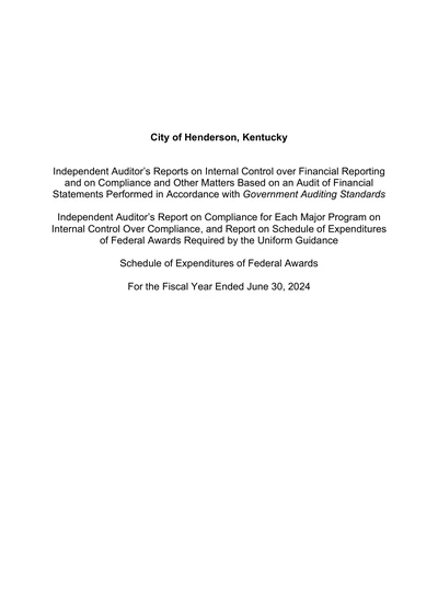 City of Henderson Kentucky ACFR Cover