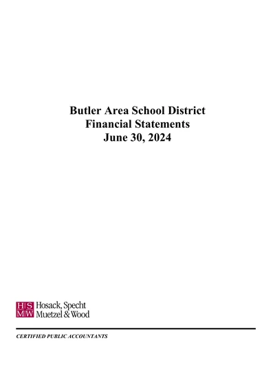 Butler Area School District ACFR Cover