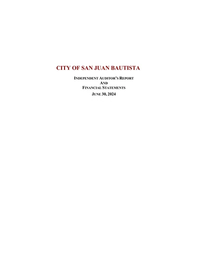 City of San Juan Bautista ACFR Cover