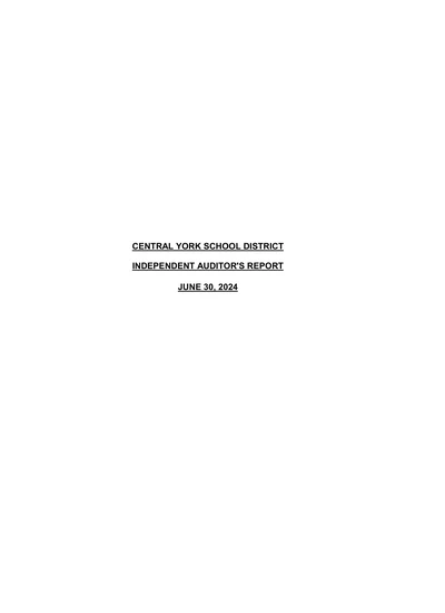 Central York School District ACFR Cover