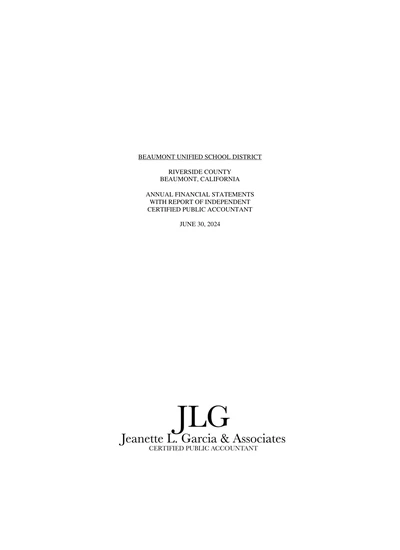 Beaumont Unified School District ACFR Cover