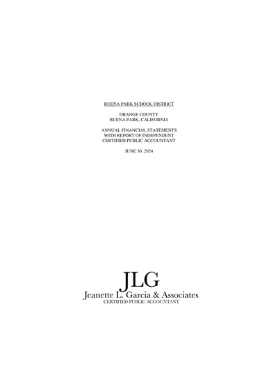 Buena Park School District ACFR Cover