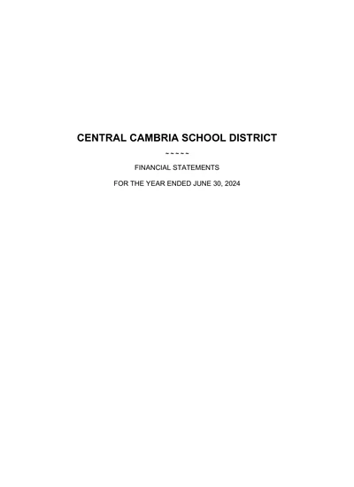 Central Cambria School District ACFR Cover