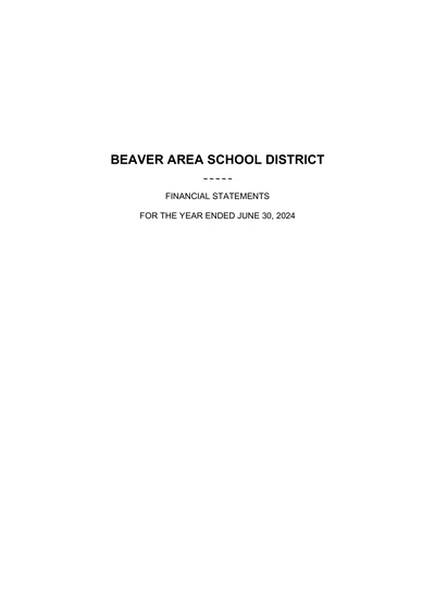 Beaver Area School District ACFR Cover