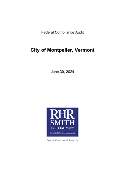 City of Montpelier, Vermont ACFR Cover