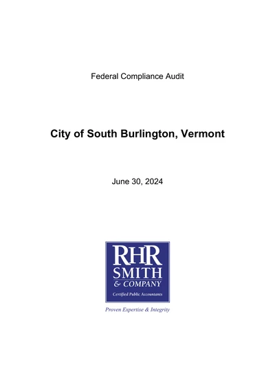 City of South Burlington, Vermont ACFR Cover