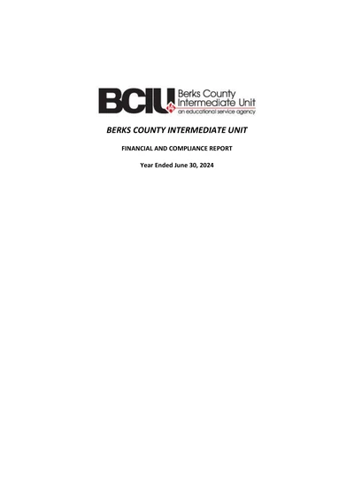 Berks County Intermediate Unit ACFR Cover