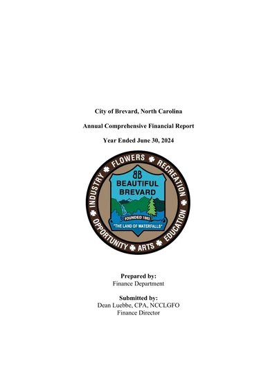 City of Brevard ACFR Cover
