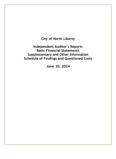 City of North Liberty ACFR Cover