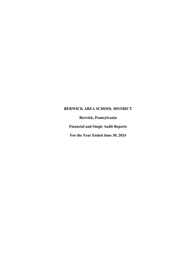 Berwick Area School District ACFR Cover