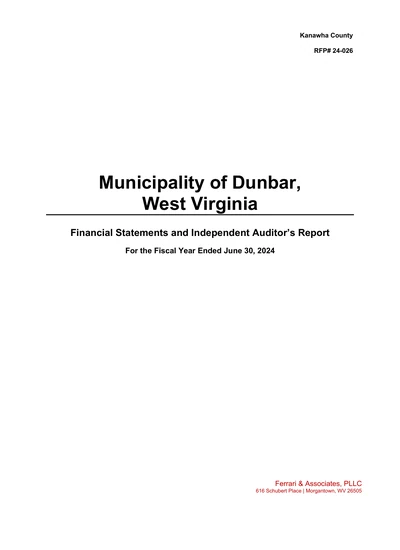 City of Dunbar ACFR Cover