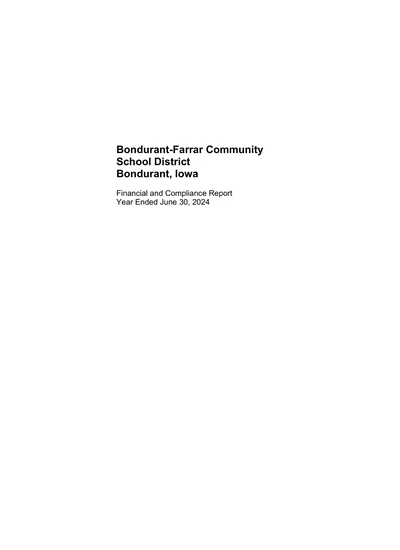Bondurant-farrar Community School District ACFR Cover