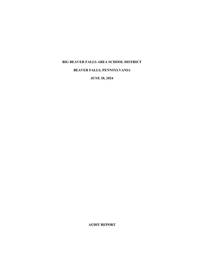 Big Beaver Falls Area School District ACFR Cover