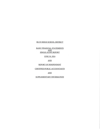 Blue Ridge School District ACFR Cover