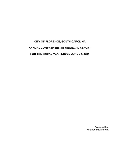City of Florence, South Carolina ACFR Cover