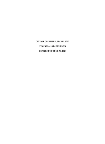 City of Crisfield, Md ACFR Cover