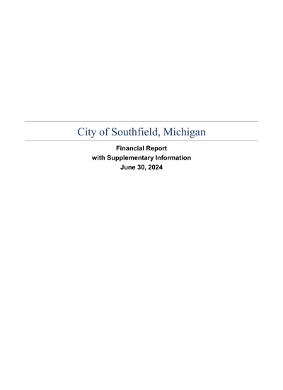 City of Southfield, Michigan ACFR Cover