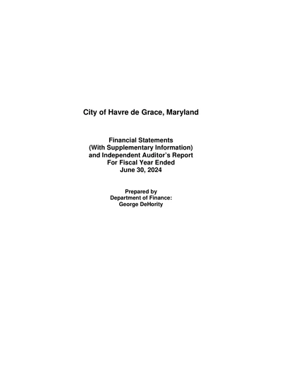 City of Havre De Grace, Maryland ACFR Cover