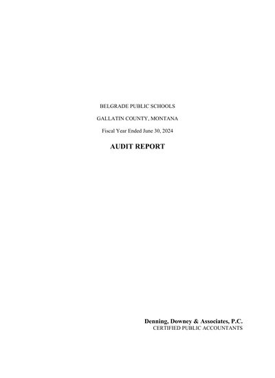 Belgrade School District ACFR Cover