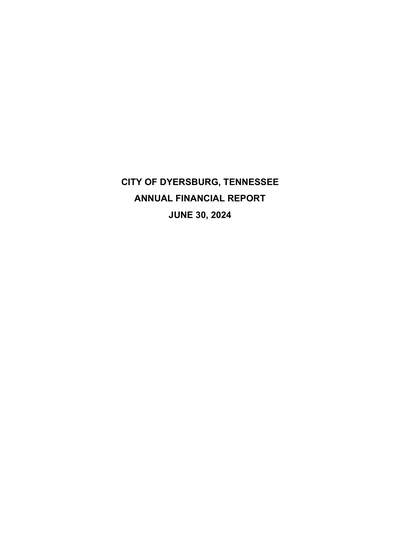 City of Dyersburg, Tennessee ACFR Cover