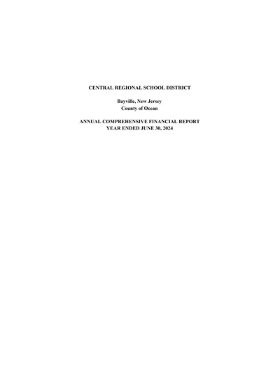 Central Regional School District ACFR Cover